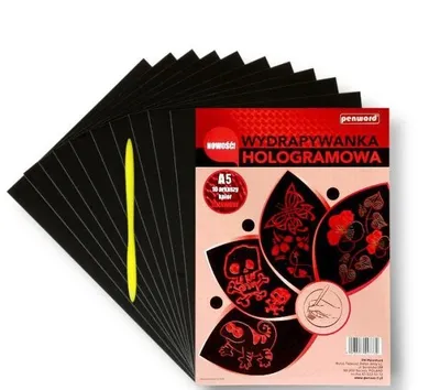 Penword, wydrapywanka hologramowa, czerwona, A5, 10 arkuszy + rylec