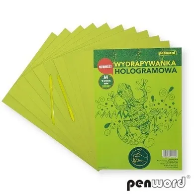 Penword, wydrapywanka hologramowa, zielona, A4, 10 arkuszy + 2 rylce