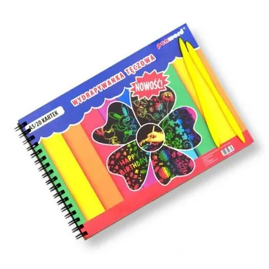 Penword, wydrapywanka tęczowa na spirali, A5, 20 arkuszy + 2 rylce