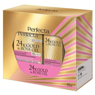 Perfecta, 24k gold & rose oil, zestaw prezentowy, krem na dzień i noc 70+, krem pod oczy