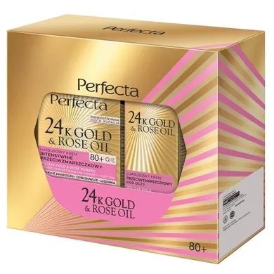 Perfecta, 24k gold & rose oil, zestaw prezentowy, krem na dzień i noc 80+, krem pod oczy