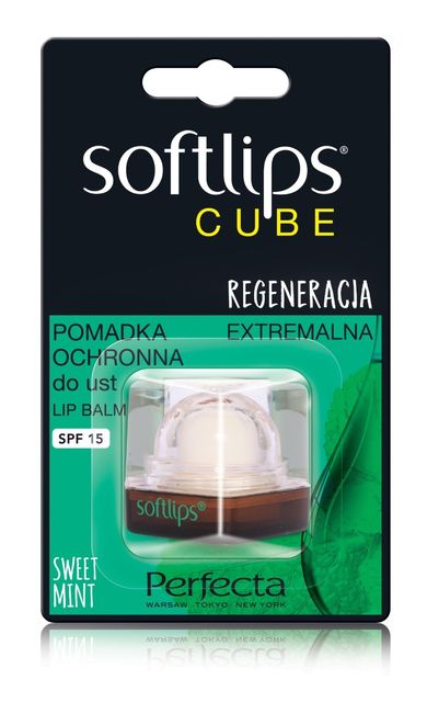 Perfecta, softlips Cube, pomadka ochronna do ust SPF15, Słodka Mięta, 6,5g