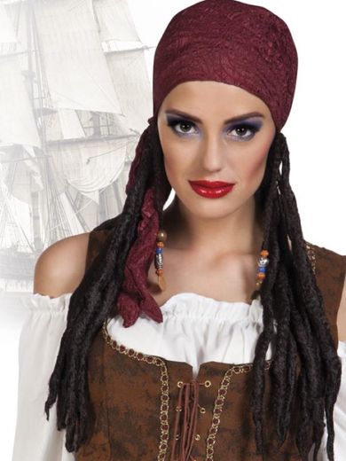 Peruka, piratka z chustą i dredami