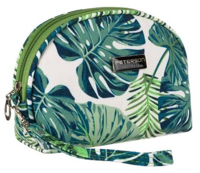 Peterson, kosmetyczka, 1-komorowa, zielona z botanicznym wzorem