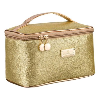 Peterson, kosmetyczka kuferek, brokatowa złota