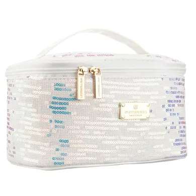 Peterson, kosmetyczka kuferek, cekinowa, biała