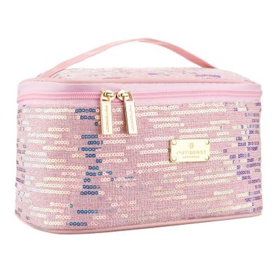 Peterson, kosmetyczka kuferek, cekinowa, różowa