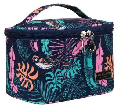 Peterson, kosmetyczka kuferek, granatowa z botanicznym wzorem