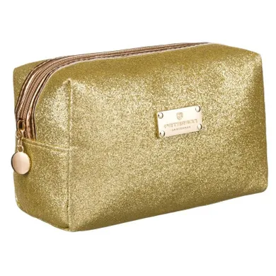 Peterson, kosmetyczka prostokątna, brokatowa, złota