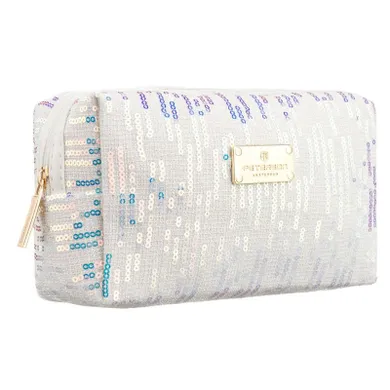 Peterson, kosmetyczka prostokątna, cekinowa, biała