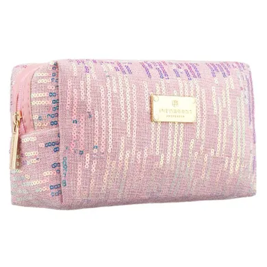 Peterson, kosmetyczka prostokątna, cekinowa, różowa