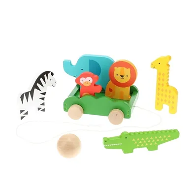 Petit Collage, zabawka do ciągnięcia, kręgle, zwierzęta safari