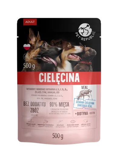 PetRepublic, karma mokra dla psa z cielęciną, saszetka pouch, 500g, 9 szt.