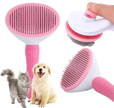 Pets Collection, szczotka dla psa i kota, samoczyszcząca, różowa