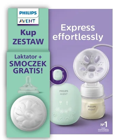 Philips Avent, Express Effortlessly, zestaw: laktator SCF323/11 + smoczek responsywny, 0m+