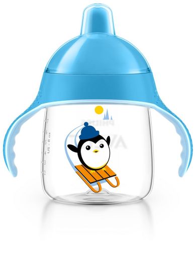 Philips Avent, Pingwinek, kubek bez rozlewania, niebieski, 12m+, 260 ml