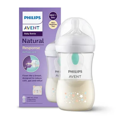 Philips Avent, Responsywne Butelki Natural, Air Free, Gwiazdki, butelka z wentylem, 1m+, 260 ml