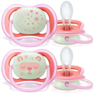 Philips Avent, Ultra Air, Night, smoczek uspokajający, różowy, 6-18m, 2 szt.