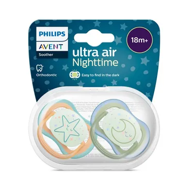 Philips Avent, Ultra Air, Night time, smoczek uspokajający, 18m+, 2 szt.