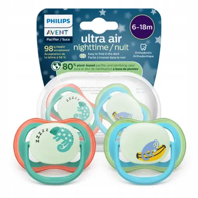 Philips Avent, Ultra Air Nighttime, smoczek uspokajający, 6-18m, 2 szt.