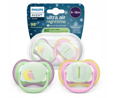 Philips Avent, Ultra Air, smoczek uspokajający, night, 6-18m, 2 szt.