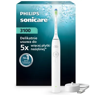 Philips Sonicare, 3100 Series, szczoteczka soniczna z czujnikiem nacisku, biała, HX4031/21
