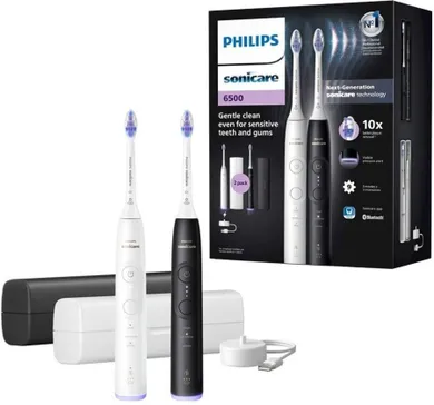 Philips, Sonicare Duo 6500, szczoteczki sonicze z etui, czarna i biała, HX7419/01