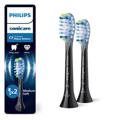 Philips, Sonicare, Premium Plaque Defence C3, końcówki do szczoteczki, czarne, 2 szt., HX9042/88