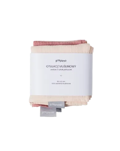 Piapimo, pieluszki muślinowe, beż i róż, 50-60 cm, 3 szt.