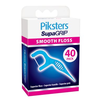 Piksters, SupaGRIP Smooth Floss, niciowykałaczki do czyszczenia przestrzeni międzyzębowych, 40 szt.