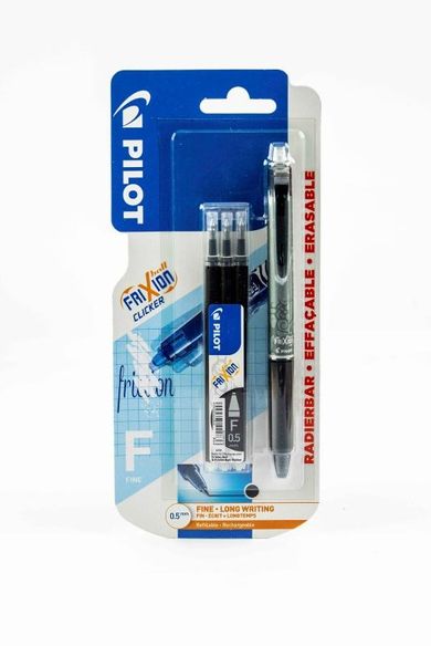 Pilot, Frixion Clicker, pióro kulkowe, czarne, 0.5 mm + 3 wkłady