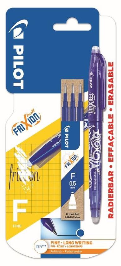 Pilot, Frixion, pióro kulkowe, niebieskie, 0.5 mm + 3 wkłady