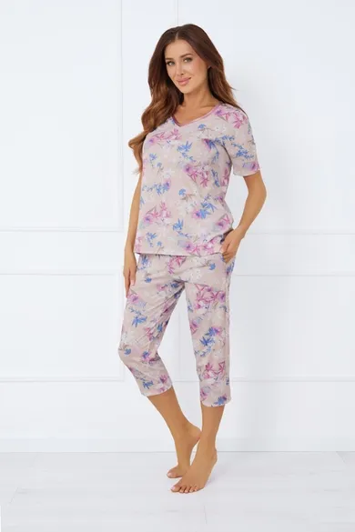 Piżama damska, beżowa, Italian Fashion