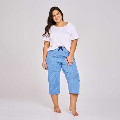 Piżama damska, plus size, biało-niebieska, Taro