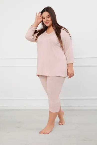 Piżama damska, plus size, różowa, Puntini, Italian Fashion