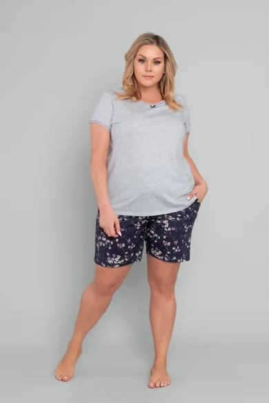 Piżama damska, plus size, szaro-granatowa, Celestina, Italian Fashion