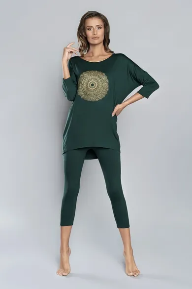 Piżama damska, plus size, zielona, Mandala, Italian Fashion