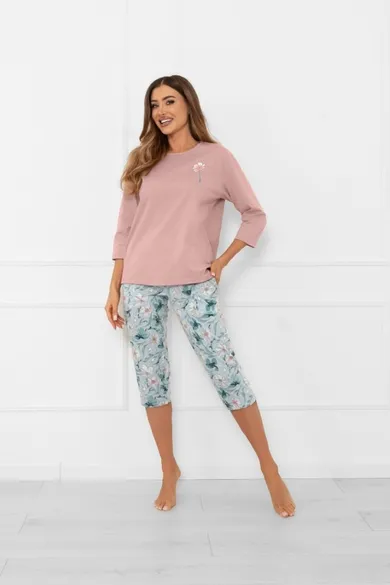 Piżama damska, różowa, Perlis, Italian Fashion