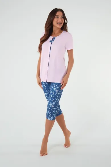 Piżama damska, różowo-niebieska, Lady, Italian Fashion