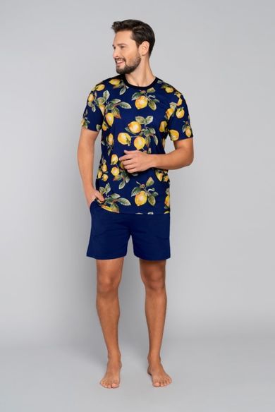Piżama męska, granatowa, cytryny, Italian Fashion