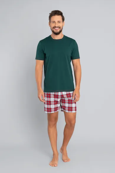 Piżama męska, plus size, zielono-czerwona, krata, Moss, Italian Fashion