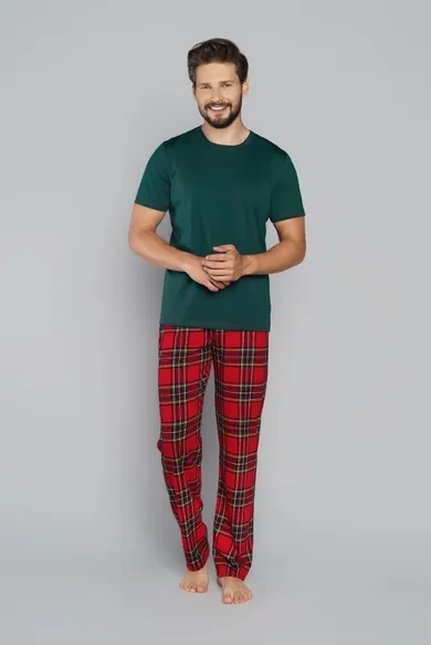Piżama męska, zielono-czerwona, Narwik, Italian Fashion
