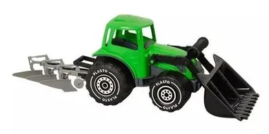 Plasto, traktor z ładowaczem i pługiem, zielony, 52 cm