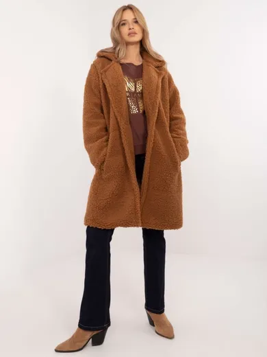 Płaszcz damski, brązowy, Italy Moda