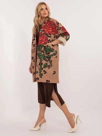 Płaszcz damski, brązowy, Italy Moda