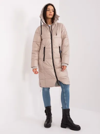 Płaszcz damski z kapturem, beżowy, Sublevel