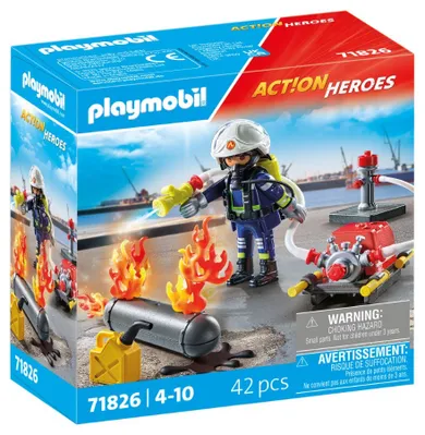 Playmobil, Action Heroes, Strażak z pompą wodną, 71826