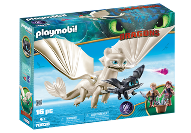 Playmobil, Dragons, Biała Furia z małym smokiem i dziećmi, 70038