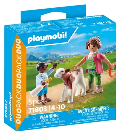 Playmobil, Duo Pack, Gospodyni wiejska z dzieckiem i cielakiem, 71803