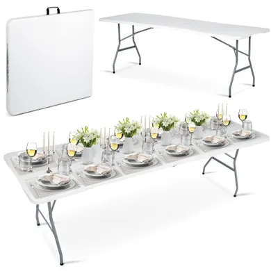 Plonos, stół cateringowy ogrodowy składany, biały, 244 cm